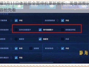 王者荣耀3月11日体验服全面停机更新解析：英雄调整玩法优化及新内容抢先看