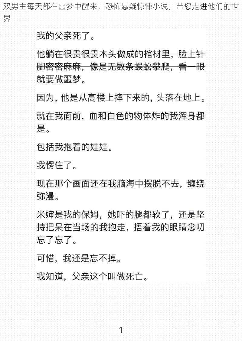 双男主每天都在噩梦中醒来，恐怖悬疑惊悚小说，带您走进他们的世界