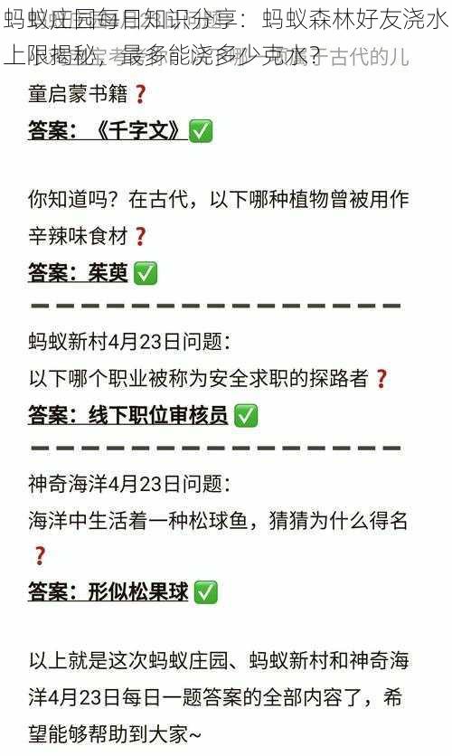 蚂蚁庄园每日知识分享：蚂蚁森林好友浇水上限揭秘，最多能浇多少克水？