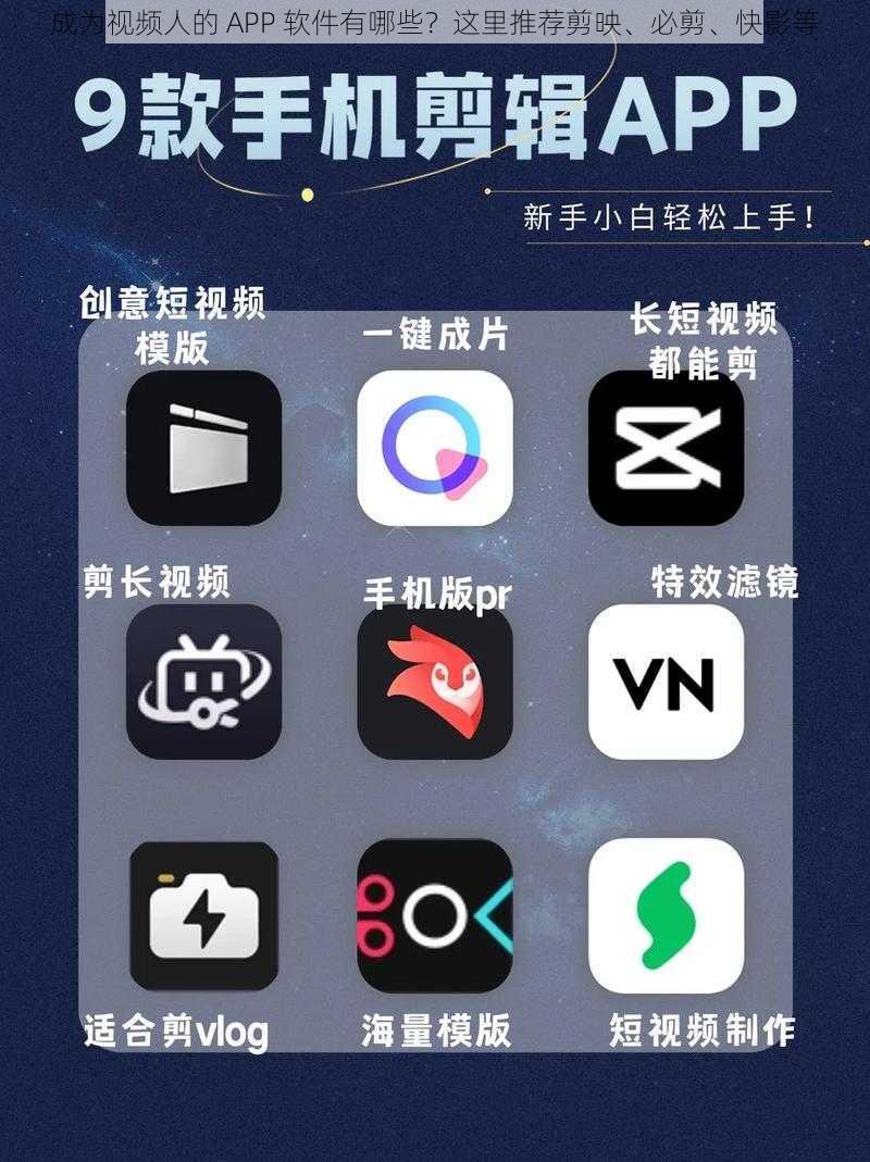 成为视频人的 APP 软件有哪些？这里推荐剪映、必剪、快影等