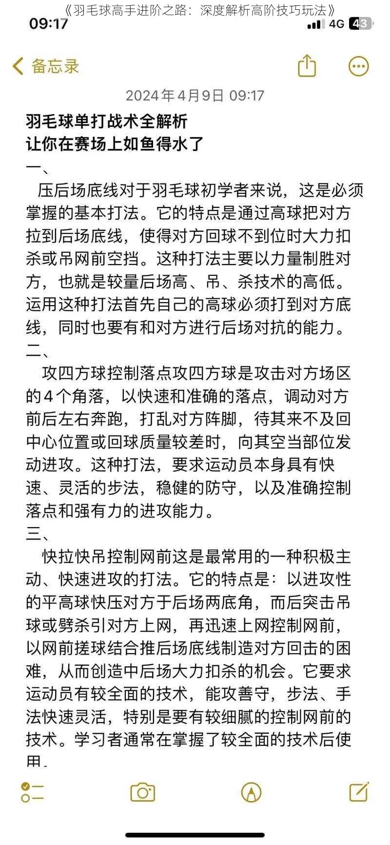 《羽毛球高手进阶之路：深度解析高阶技巧玩法》