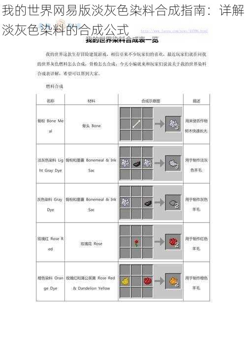 我的世界网易版淡灰色染料合成指南：详解淡灰色染料的合成公式