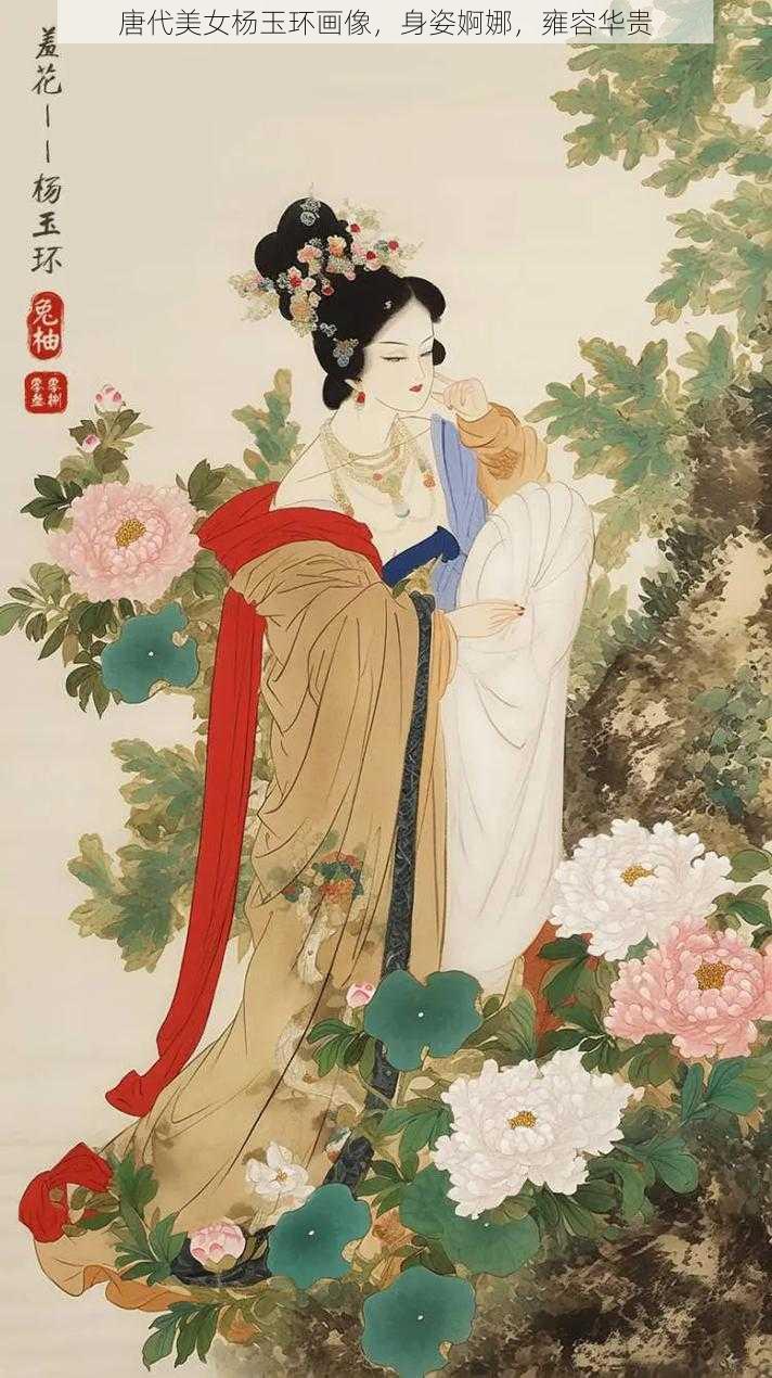 唐代美女杨玉环画像，身姿婀娜，雍容华贵