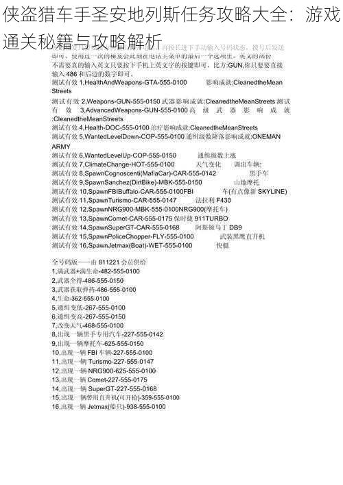 侠盗猎车手圣安地列斯任务攻略大全：游戏通关秘籍与攻略解析