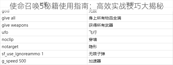 使命召唤5秘籍使用指南：高效实战技巧大揭秘