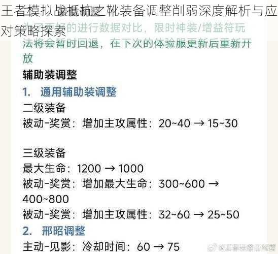 王者模拟战抵抗之靴装备调整削弱深度解析与应对策略探索