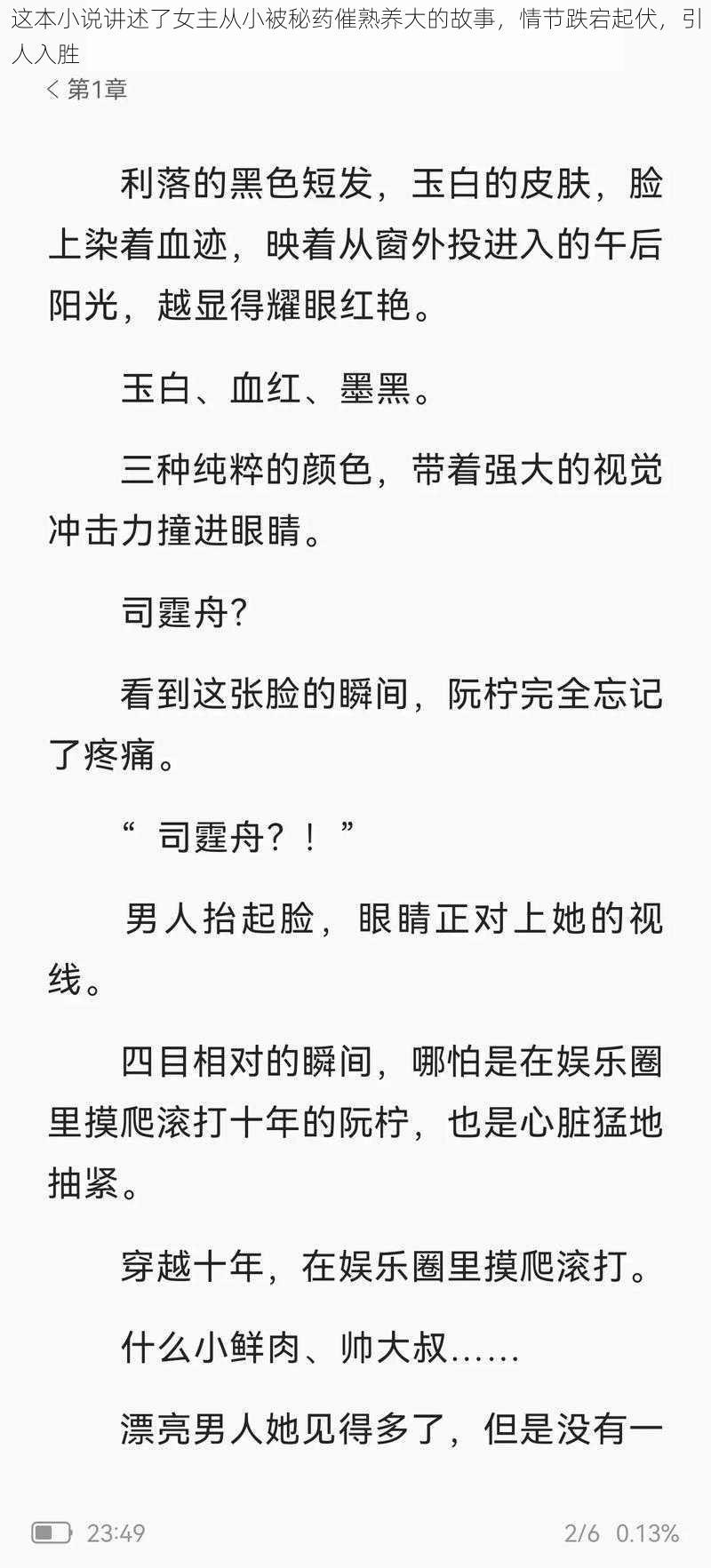 这本小说讲述了女主从小被秘药催熟养大的故事，情节跌宕起伏，引人入胜