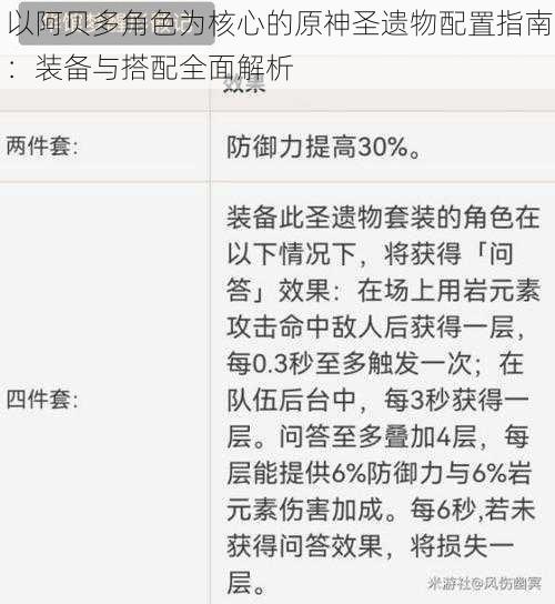 以阿贝多角色为核心的原神圣遗物配置指南：装备与搭配全面解析