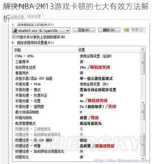 解决NBA 2K13游戏卡顿的七大有效方法解析